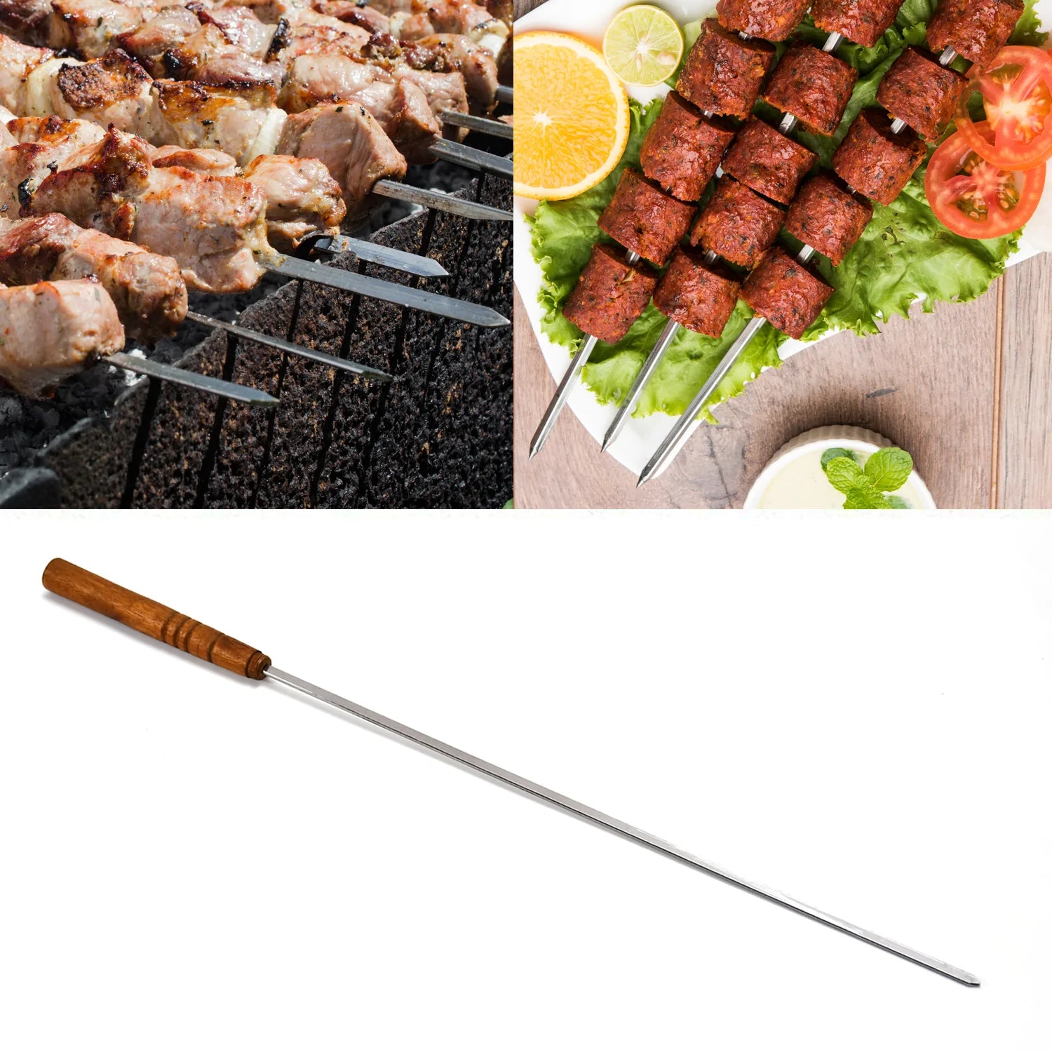 7099 Non Bending Reusable Long Wooden Thick Handle BBQ Grill Paneer Tikka Kebab Seekh Barbeque Skewers. DeoDap 7099 Non Bending Reusable Long Wooden Thick Handle BBQ Grill Paneer Tikka Kebab Seekh Barbeque Skewers. DeoDap